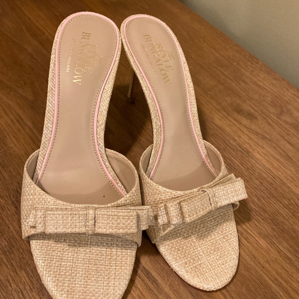 Antonio Melani Beige Bow-Tie Slip-On Heeled Sandals - Women